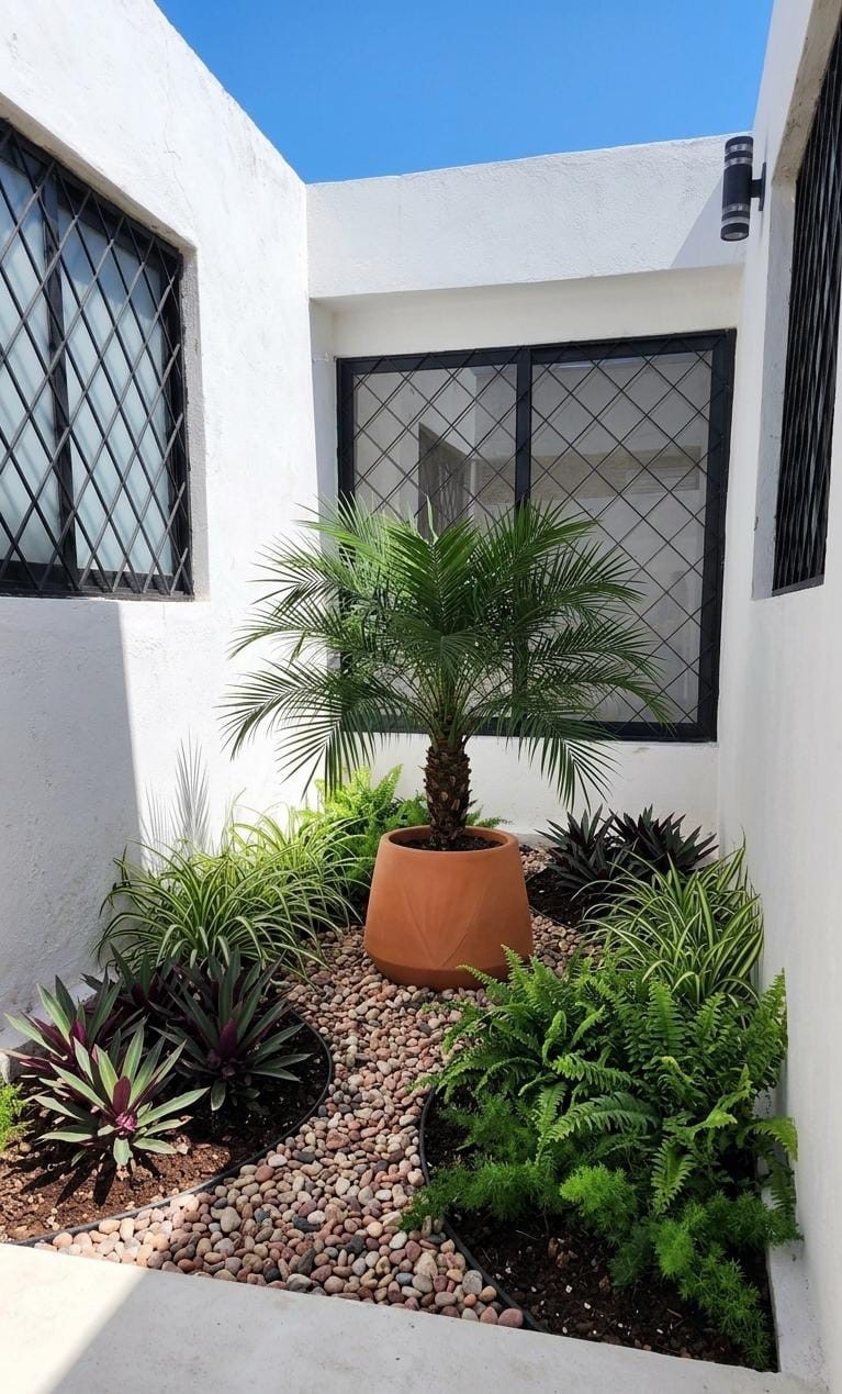 Palma en maceta y diseño de jardín interior